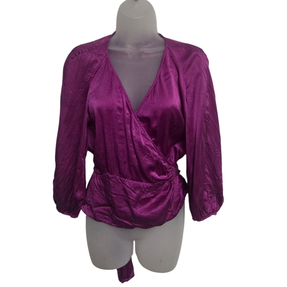 Diane von Furstenberg Magenta‎ 100% Silk Wrap Blouse V-Neck Long Sleeve Top